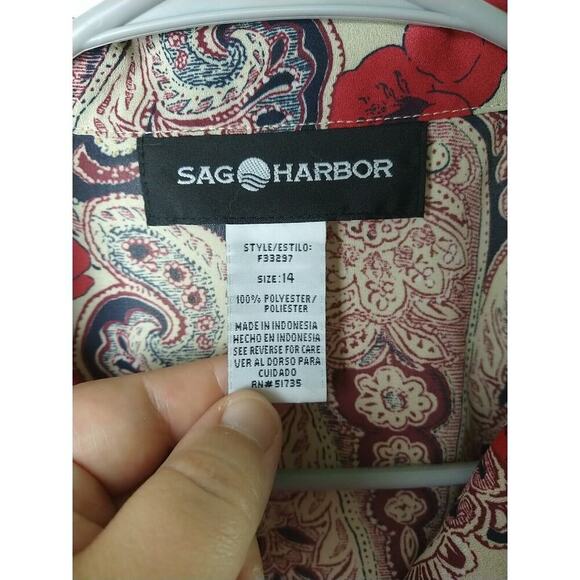 Sag Harbor Semi Sheer Long Sleeve V Neck Collared Paisley Floral Blouse. Size 14 - Picture 4 of 11